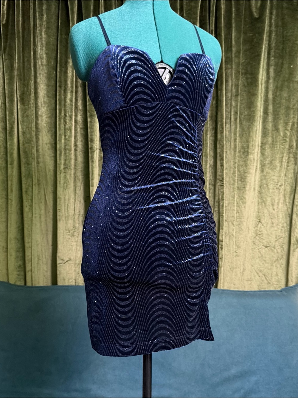 Navy Blue Velvet & Sparkle Spaghetti Strap mini Dress
